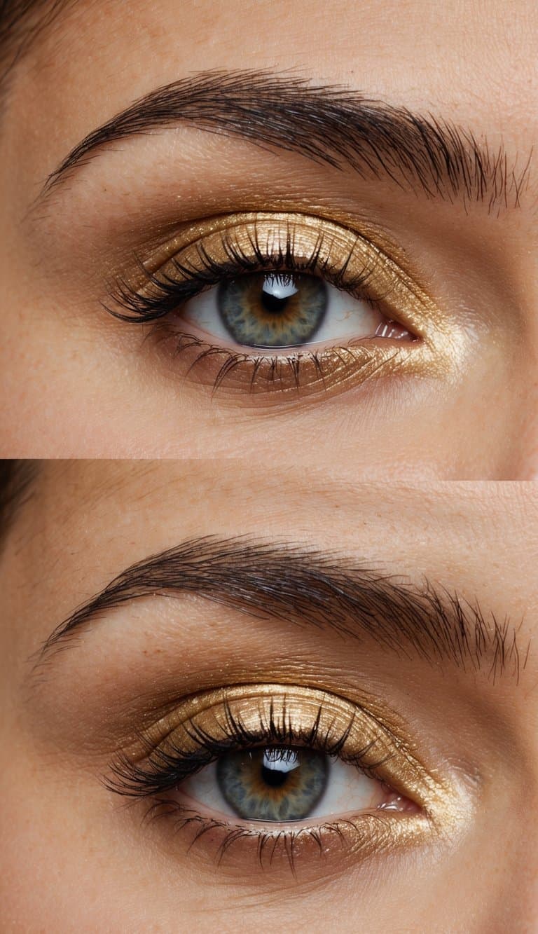 Soft gold eyeshadow blended on the eyelids