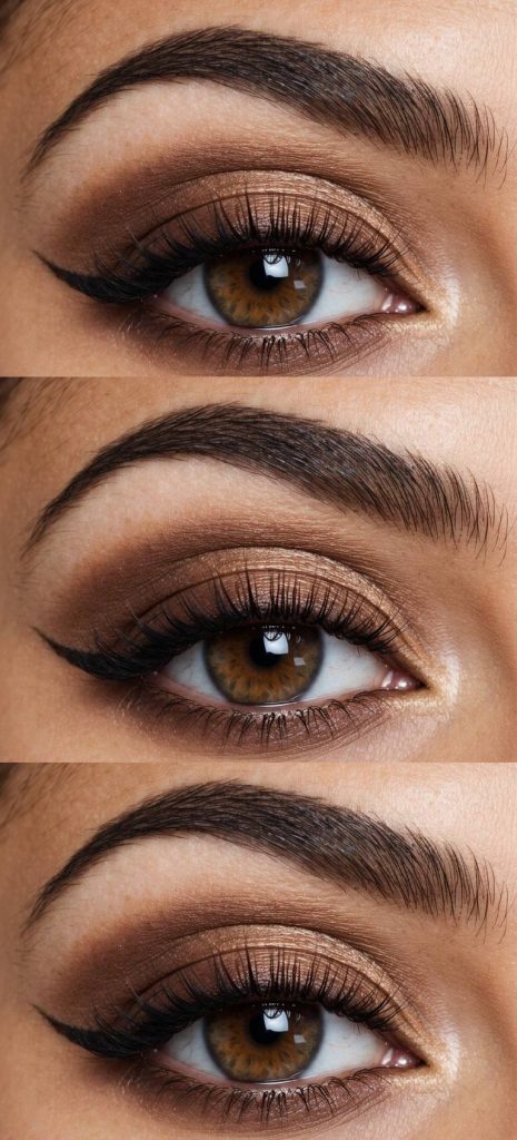 A close-up of a brown-eyed model with a mocha blended eye makeup look, showcasing the stunning eye makeup tailored for brown eyes